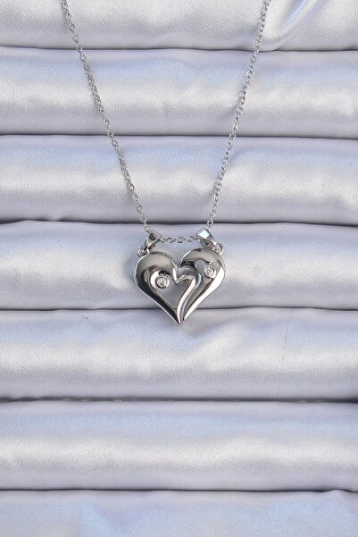 Inure Jewelry 316L Steel Chain Silver Color Zircon Stone Magnet Heart Necklace
