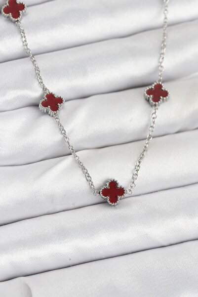 Inure Jewelry قلادة نسائية من الفولاذ 316L بلون فضي ولون أحمر داكن على شكل ور...
