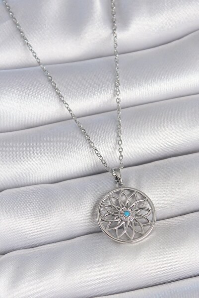 Inure Jewelry 316L Steel Silver Color Chain Blue Stone Lotus Model Women's Ne...