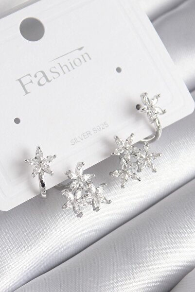 Inure Jewelry Brass Silver Color Zircon Stone Flower Design Women's Earrings