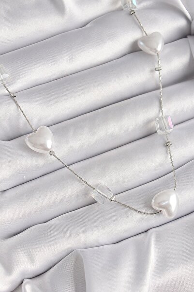 Inure Jewelry النحاس الفضة اللون الأبيض اللؤلؤ القلب نموذج قلادة المرأة