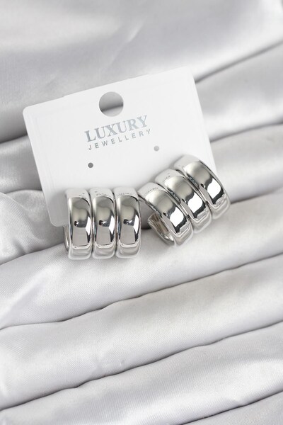 Inure Jewelry أقراط نسائية من النحاس باللون الفضي ذات مظهر ثلاثي