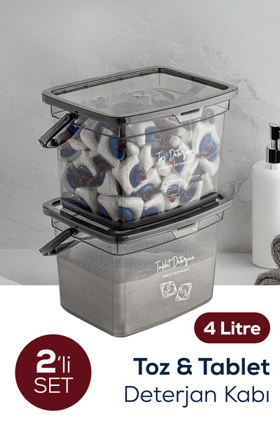 Vienev 2'li 4 Litre Beyaz Serigrafi Etiketli Deterjanlık Saklama Kutusu Kabı ...