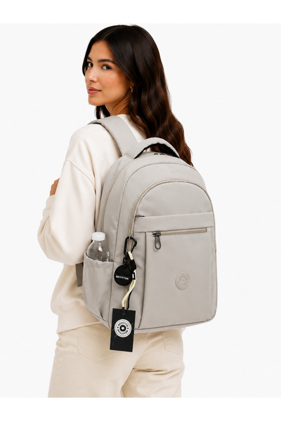 betto's 2300 Water Resistant Fabric Unisex School Bag Beige Daily School Back...