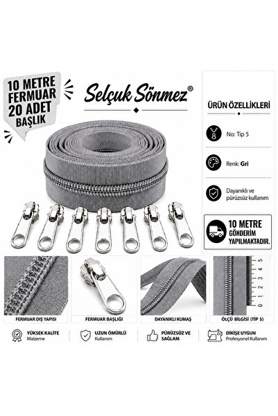 Gray 10 Meter Zipper 20 Headers
