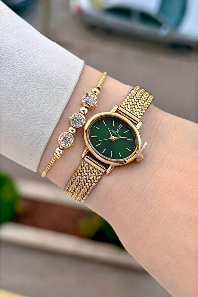 Daniel Klein Green Dial, Gold Color Strap, 2 Year Warranty, 24 mm Women's Wri...