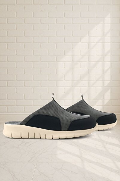 heep Medical Genuine Leather Gray Black Cream Sole Comfort Sports Slippers