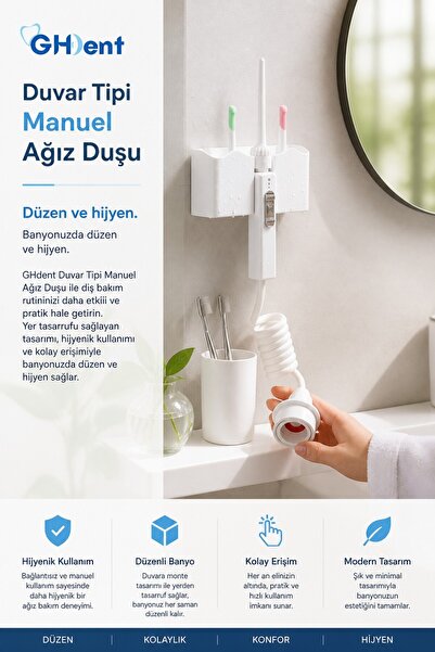 GHDENT Gh15 Manuel Ağız Duşu 3 Başlık | 3 Kademeli Tazyik | BPA FREE & FDA Kr...