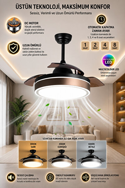 FANCİUM DKF-402 Kahverengi LED Aydınlatmalı Uzaktan Kumandalı Gizli Kanatlı T...