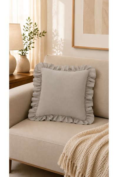 The Lorıen Atelıer Buldan Linen Color Ruffled Throw Pillow Cover
