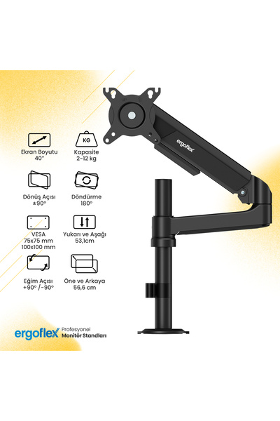 Ergoflex Ef S10 Silver 22"-40 " Professional Monitor Stand with Shock Absorber 2-15 kg