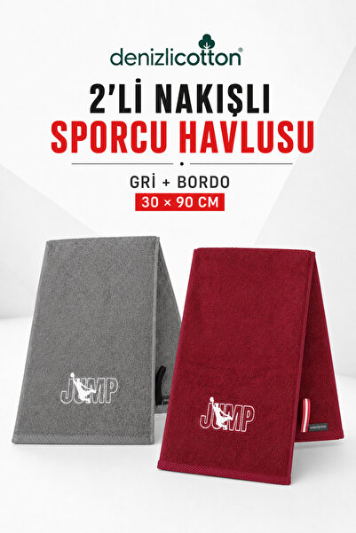 denizlicotton 2-Pack Embroidered Sports Towel Cotton, Sweat Absorbent Fitness...