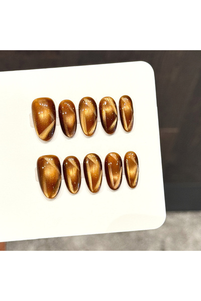 Metalik Bronz Badem El Yapımı Takma Tırnak L