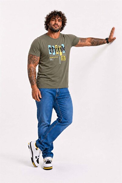Starbattal Men's Plus Size Crew Neck T-Shirt Think 25184 Khaki