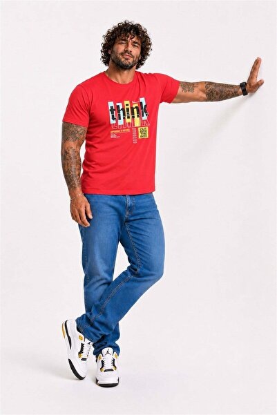 Starbattal Men's Plus Size Crew Neck T-Shirt Think 25184 Red