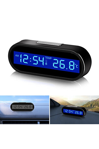ticify ساعة سيارة LED زرقاء مضيئة بإضاءة خلفية LCD شاشة رقمية ساعة سيارة مقيا...