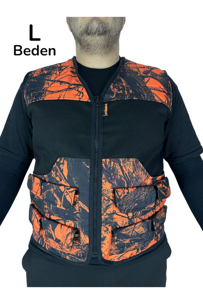 UYĞURCA L Beden Turuncu Ağaç Desen Avcı Yeleği - 40 Fişek Kapasiteli - 12 Kal...