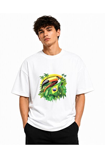 Inscriptie Ουνισέξ Βαμβακερό T-shirt Υψηλής Ποιότητας " Τουκάν με Σημαία Βραζ...