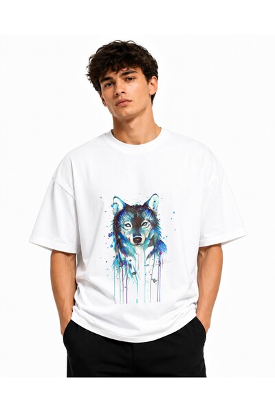 Inscriptie Tricou Unisex Bumbac Premium Casual " Colored wolf drawing "