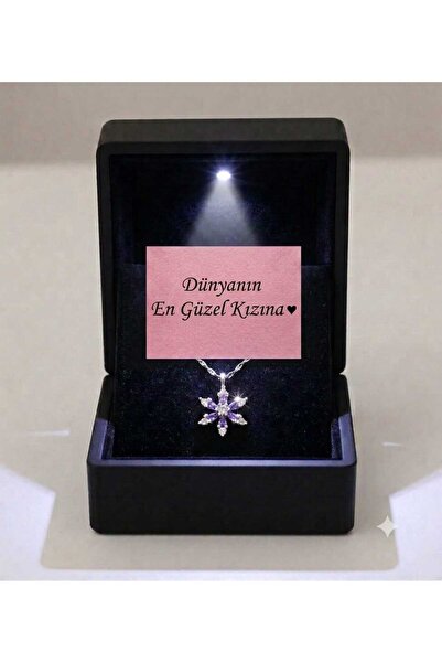 HKN AVM ACCESSORİES Işıklı Hediye Kutulu Ametist Taşlı Mor Lotus Çiçeği Bereket Kolye Çelik Kararmaz kolye Dünyanın En Güzel Kızı notlu doğum Günü Hediyesi Sevgilier Günü Hediyesi