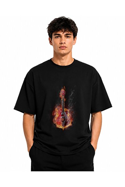 Inscriptie Tricou Unisex Bumbac Premium Casual " Fire guitar "