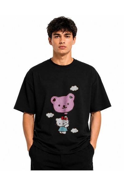 Inscriptie Unisex Premium Cotton Casual T-Shirt "Hello Kitty Flag"