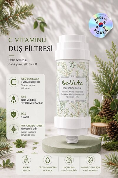 Be-Vita Phytoncide Forest C Vitaminli Aromatik Duş Filtresi - Saç Dökülme Karşıtı, Cilt Besleyici Klor ve Kireç Arıtıcı Duş Filtresi (150gr)
