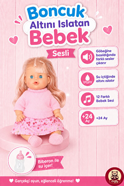 giffy Oyuncak 30 Cm Sesli Altını Islatan Boncuk Bebek Biberonlu Emzikli 12 Fa...