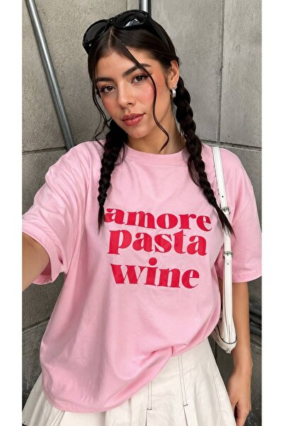 Sheesy Amore Pasta Wine Viral Baskı Tshirt