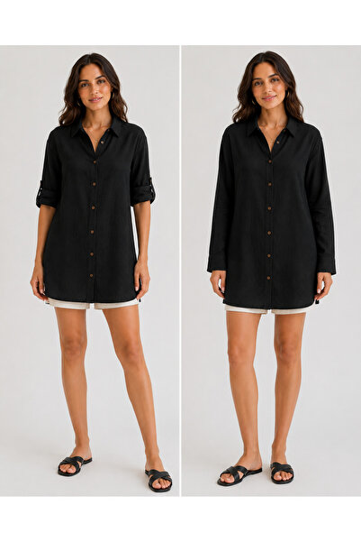 TECHTACT Women's 100% Cotton Black Muslin Tunic Shirt – Comfortable Fit Breat...