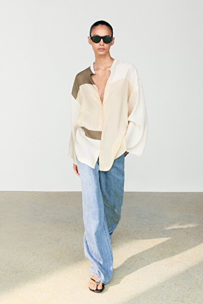 Massimo Dutti Patchwork hakim yaka dökümlü gömlek