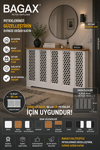 BAGAX Bodrum Model, Beyaz Üstü Çam Renk,iç Ölçü 96 Cm Dış Ölçü 100 Cm Petek K...