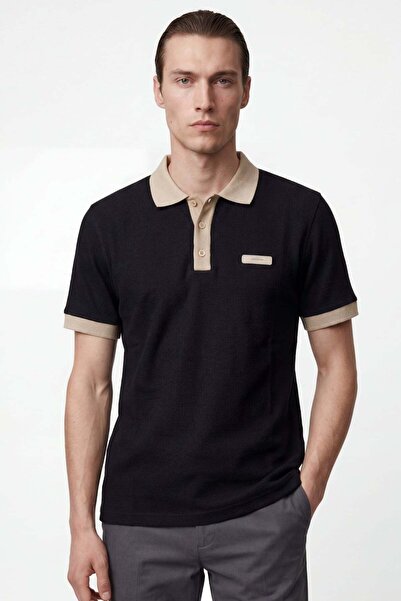 HAKKE Men's Polo T-Shirt with Contrast Collar and Sleeve Detail