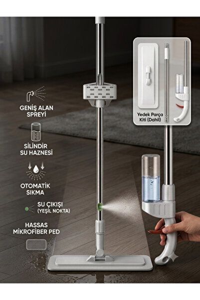 Doğan Tekno Pratik Spray Mop Kendinden Sıkmalı Su hazneli Değiştirilebilir Padli