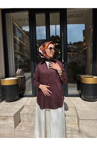 Babil Butik TD3557 Düğmeli Kadın Gömlek Bordo