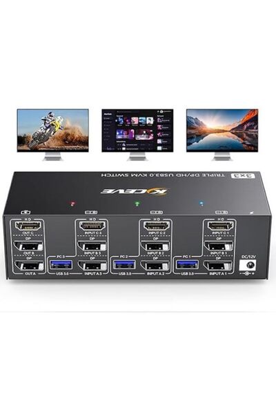 MLEEDA Comutator KVM Triple Monitor pentru 3 PC-uri si 3 monitoare, HDMI + 2x...