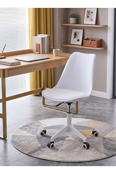 Taimi 1-Piece Adjustable Swivel 360° Armless Desk Chair w/ wheels, White- 77-...