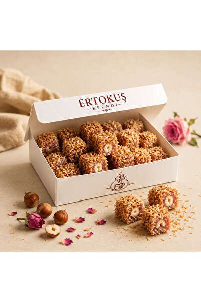 Ertokuş Efendi Kadayıf Kaplı Güllü Fındıklı Lokum (250gr) %100 Pancar Şekeri