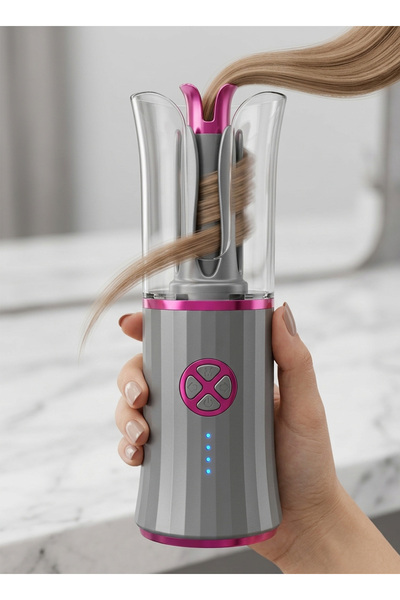 unbrand Wireless Automatic Hair Curler,Portable Rotating Curling Wand with 4 ...