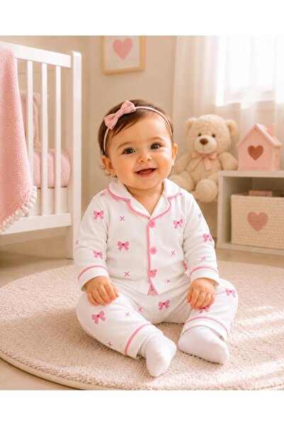 Movamirbaby Kız Bebek Çiçek Desenli Uzun Kollu Pamuklu Pijama Takımı 2’li Tak...