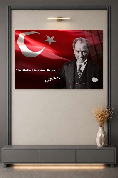 HMDS CONCEPT Mustafa Kemal Atatürk „Cât de fericit sunt turc” Tablou de sticl...