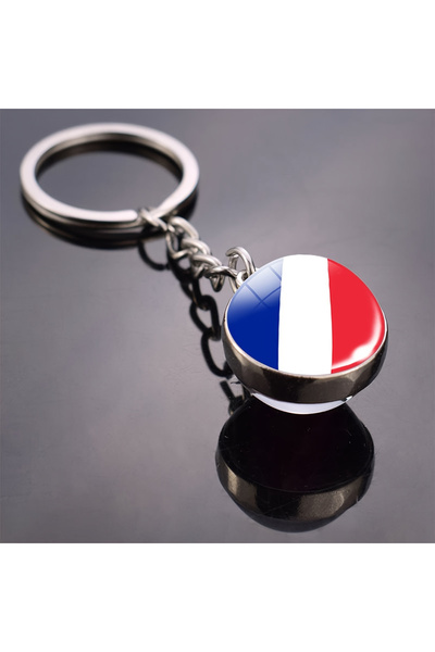 Choice France Patriotic Flag Keychain with Durable Metal Ring & Circular Glas...