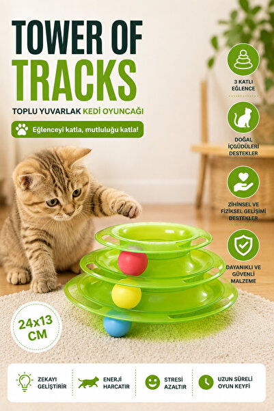 Glipet Tower Of Tracks Toplu Yuvarlak Kedi Oyuncağı Yeşil - 24 X 13 Cm