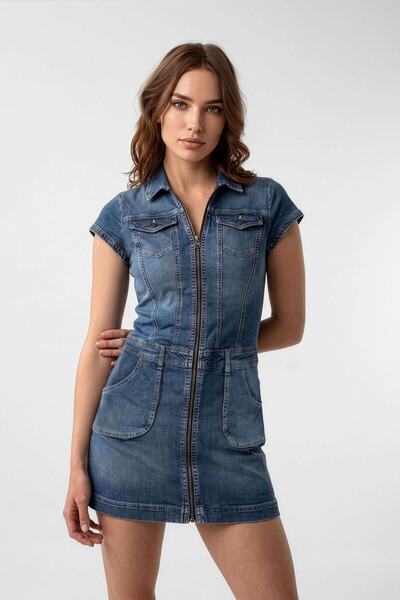 BANNY JEANS Rochie din denim pentru femei, cu buzunar cu fermoar