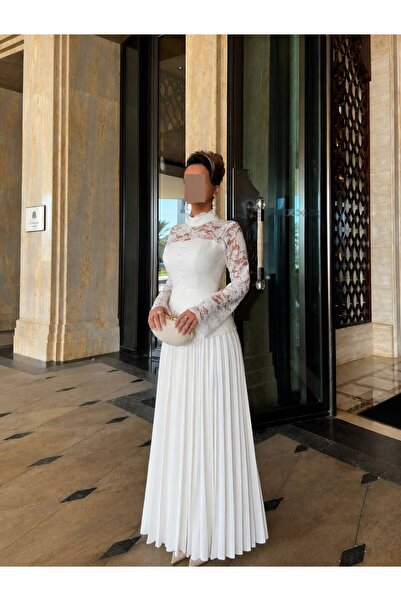 Bamah فستان ابيض دانتيل راقي