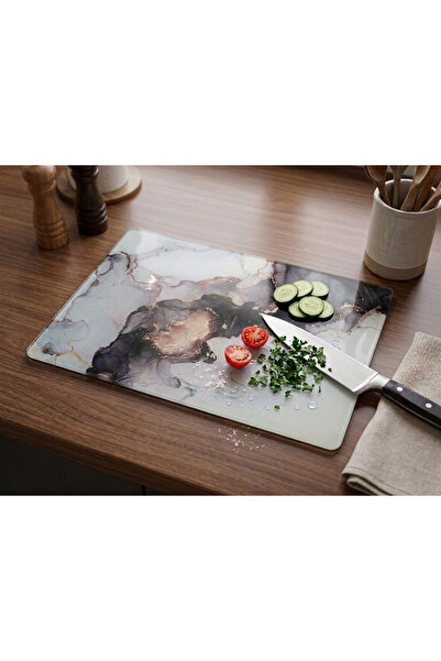 Saban 20X30Cm - Black Gilded Marble - Glass Cutting Board