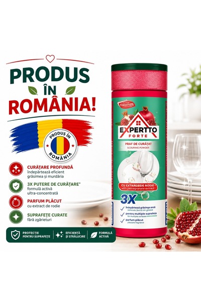 Expertto Detergent vase Forte cu bicarbonat si otet, parfum de rodie, 1L
