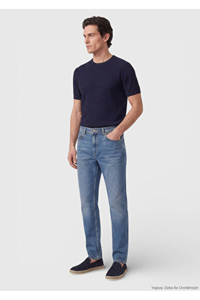 Ramsey Dark Indigo Regular Fit D Denim P Cotton Blend Trousers