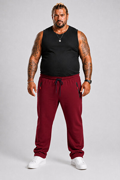 MocGrande Large Size Classic Sweatpants with Zipper Pocket 22500 Claret Red