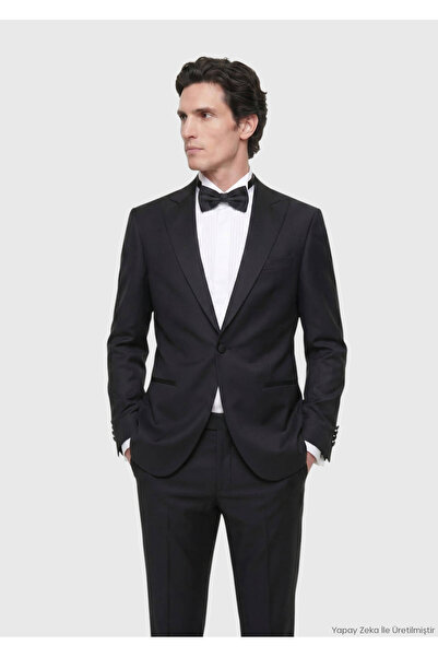 Ramsey Black Plain Modern Fit Double Breasted Collar Woven Tuxedo Suit